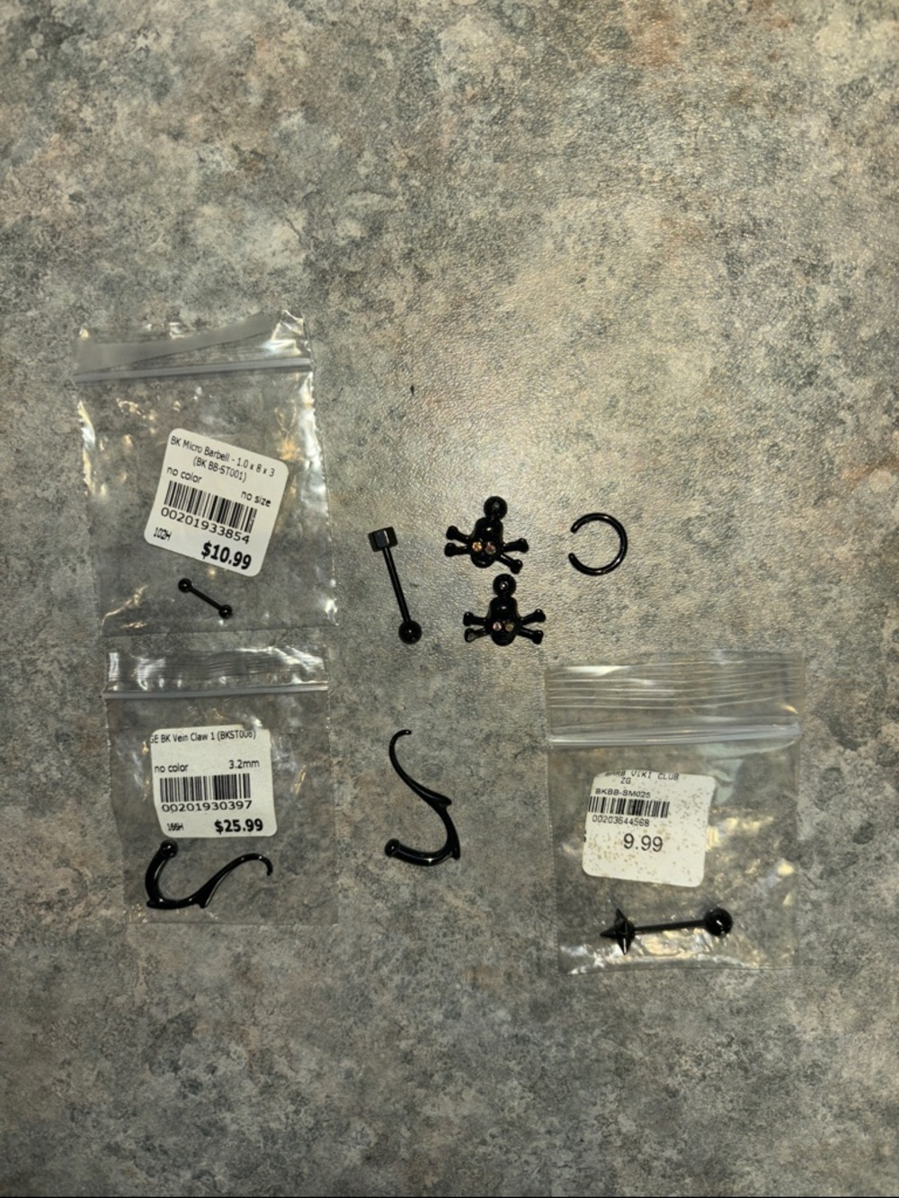 Black Mixed Body Jewelry Lot — bars, spacer hooks and skulls
